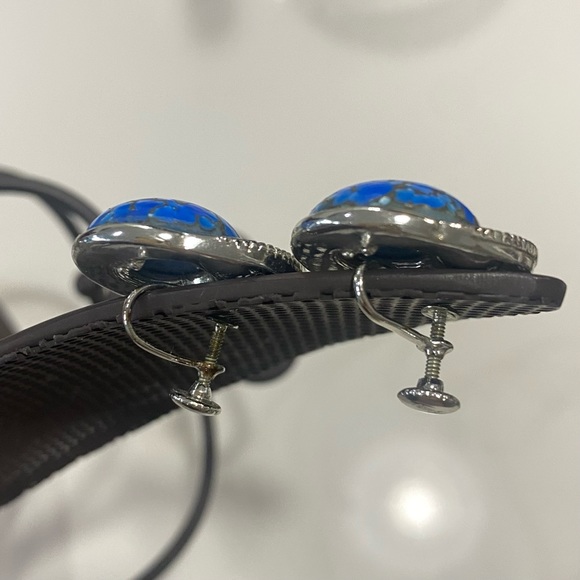 1950s Vintage STAR ( Staret) signed Round Blue Silver Tone Earrings Screwback - Picture 5 of 6